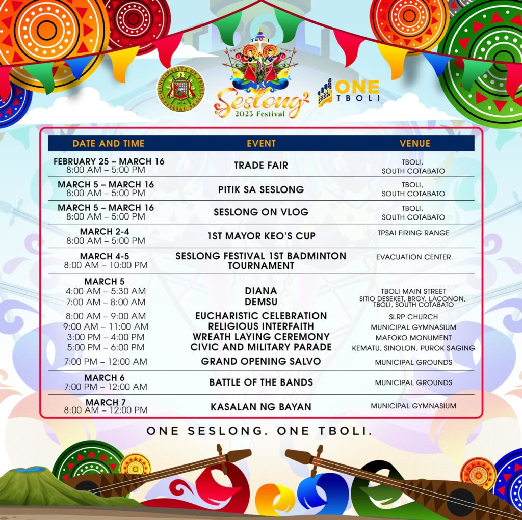 Tboli Seslong Festival Schedule,Tboli Seslong Festival 2023, Seslong Festival 2023, Tboli Festival, Seslong, Miss Tboli 2023